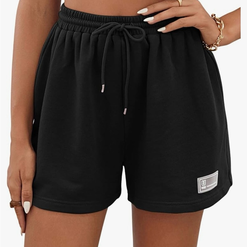 Black Athletic Casual drawstring Shorts with Elastic Waistband and Relaxed Fit